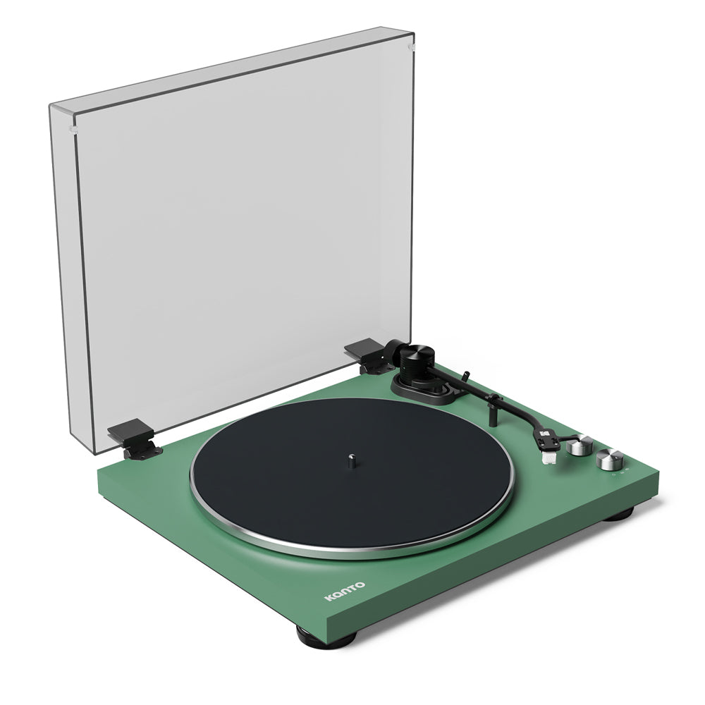 Kanto OBI3 Turntable - Matte Green with Kanto ORA 100W Powered Speakers - Black Bundle