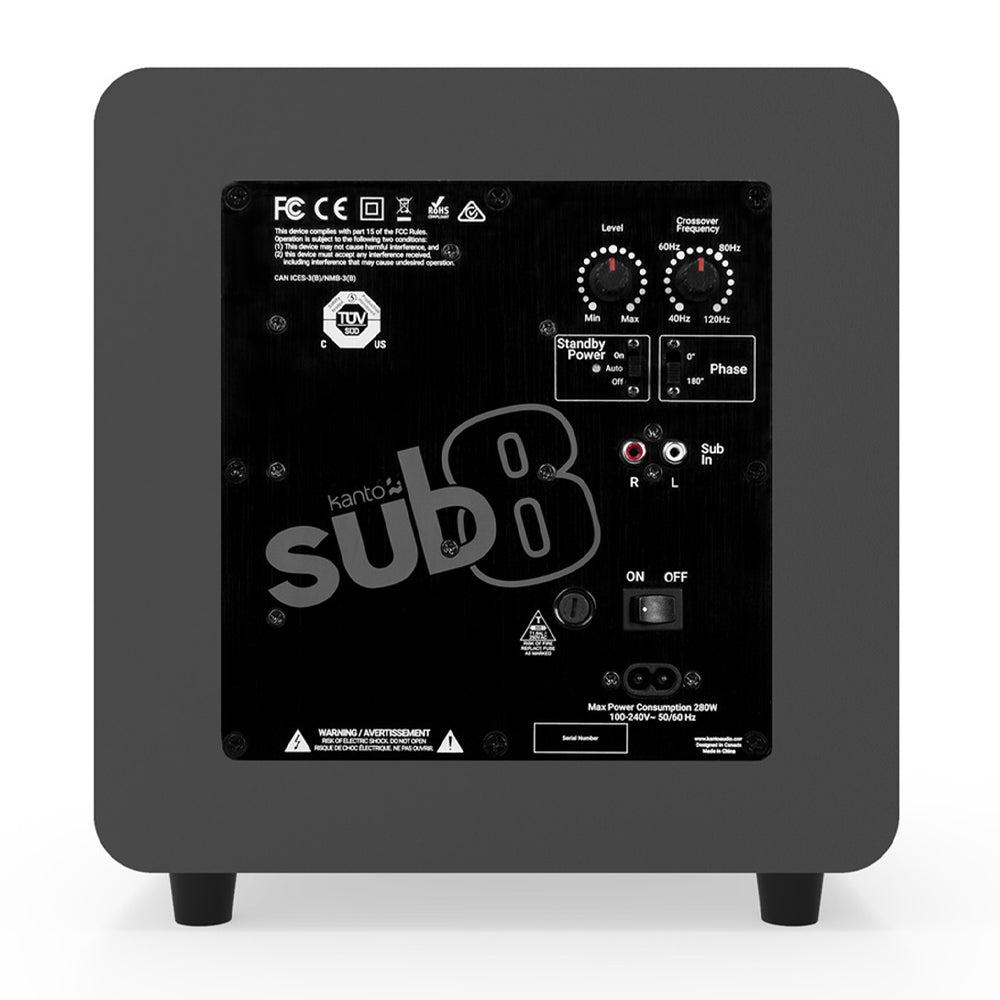 Limited Edition - Kanto SUB8 300W 8" Sealed Powered Subwoofer, Matte Grey