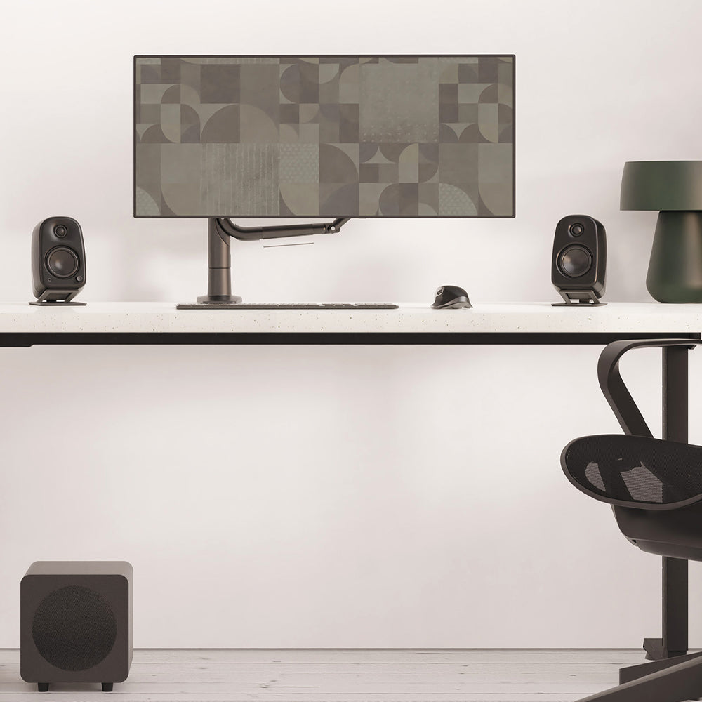 Kanto UKI 100W Desktop Speakers with Bluetooth, USB-C, Headphone out, Chalk (Matte White), Pair