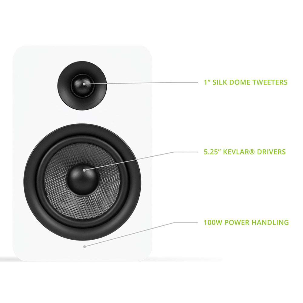 Kanto YU Passive 5.25" Speakers with 1" Silk Dome Tweeter and 5.25" Kevlar Woofer - White, Pair