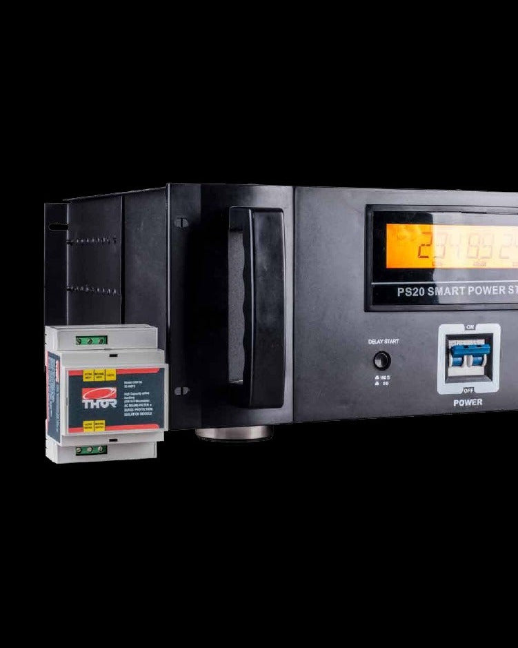 Thor DRM95 and a Power supply unit with digital display on a black bacground.