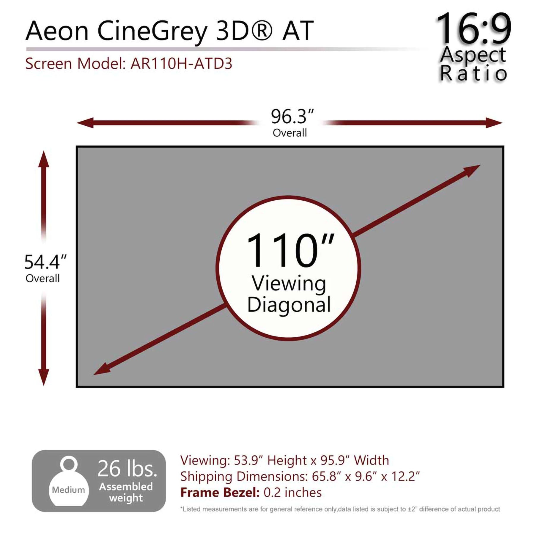 Elite Screen AR110H-ATD3 110" Aeon CineGrey 3D Acoustic Transparent Edge Free Screen Fixed Frame