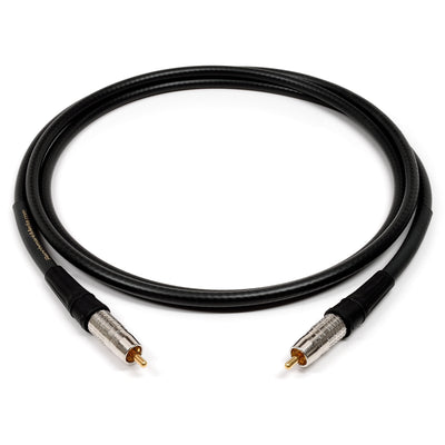A black Benchmark Analog Digital RCA to RCA S/PDIF 75 Ohm Cable with precision impedance coax connectors.
