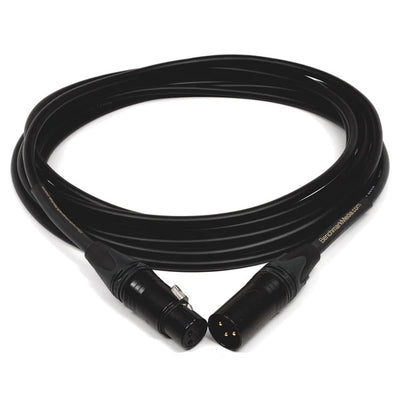 A black Benchmark Star-quad XLR Cable for Analog Audio with connectors on both ends.