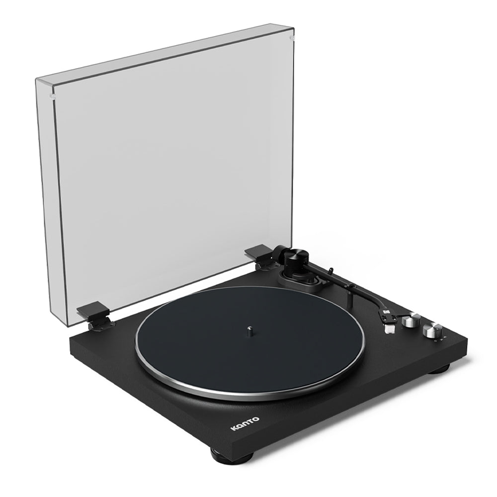 Kanto OBI3 Turntable - Matte Black with Kanto ORA 100W Powered Speakers - Black Bundle
