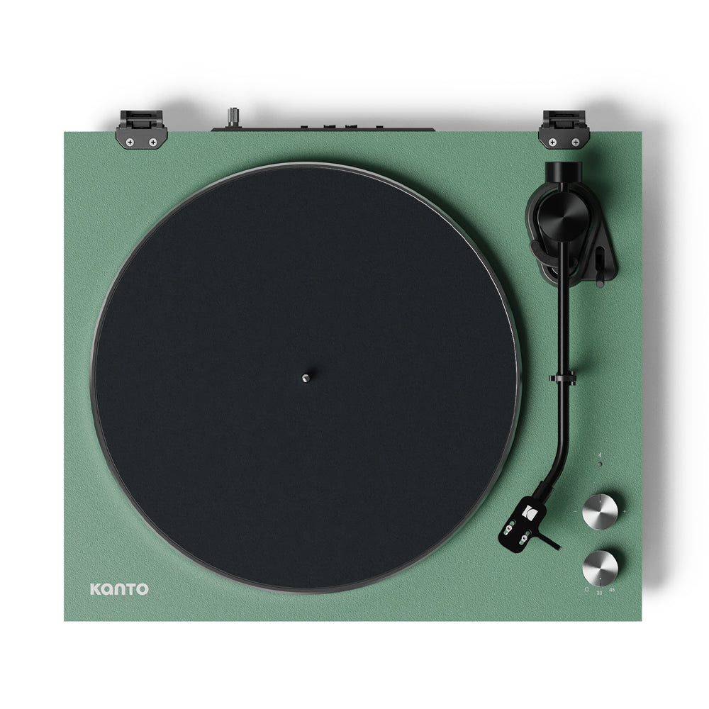 Kanto OBI3 Turntable - Matte Green with Kanto ORA 100W Powered Speakers - Black Bundle