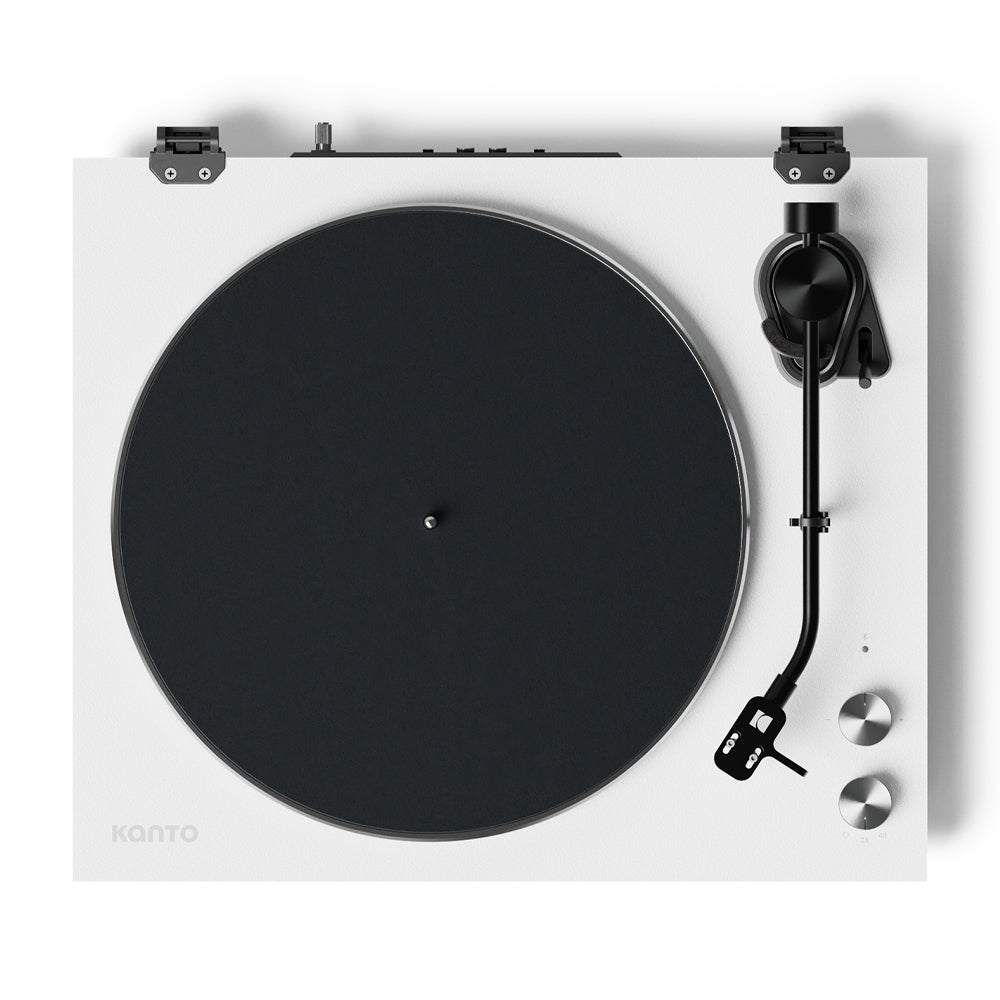 Kanto OBI3 Turntable - Matte White with Kanto ORA 100W Powered Speakers - White Bundle