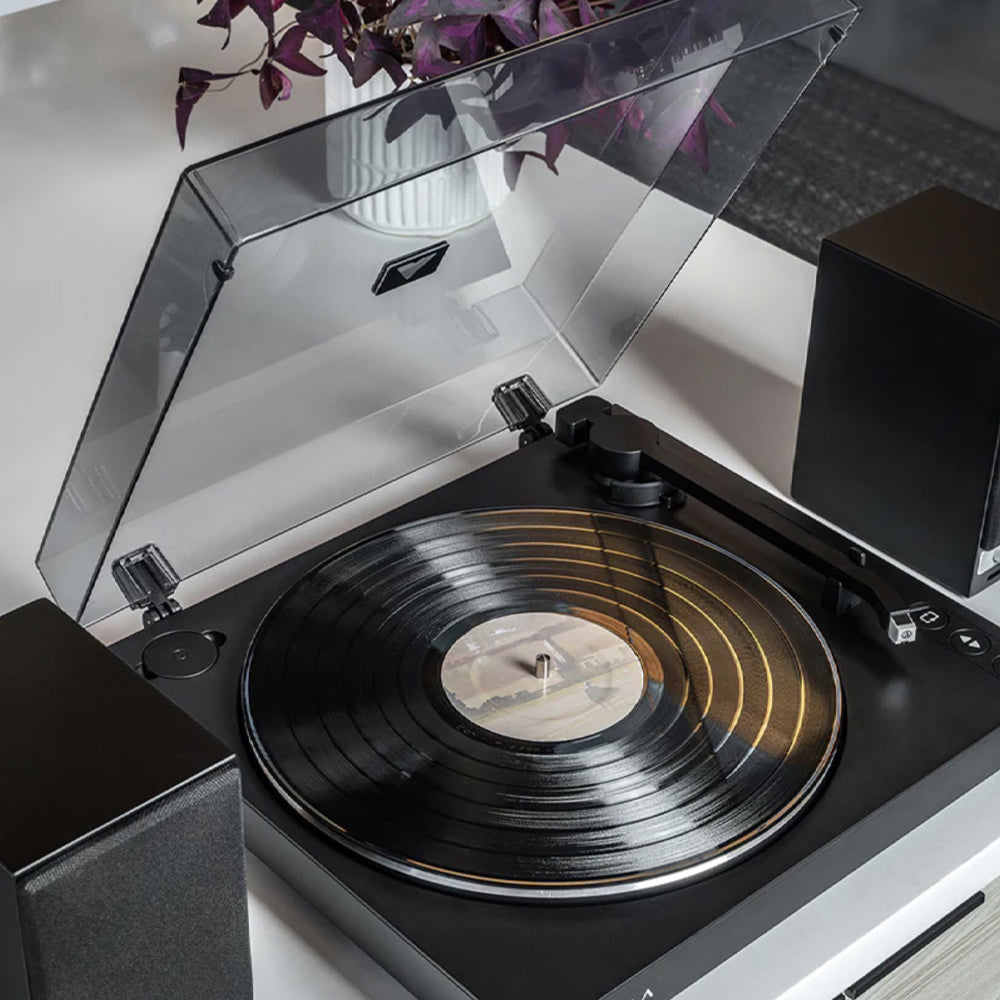 Victrola Automatic Turntable + Victrola Tempo Bookshelf Speakers Bundle - Black