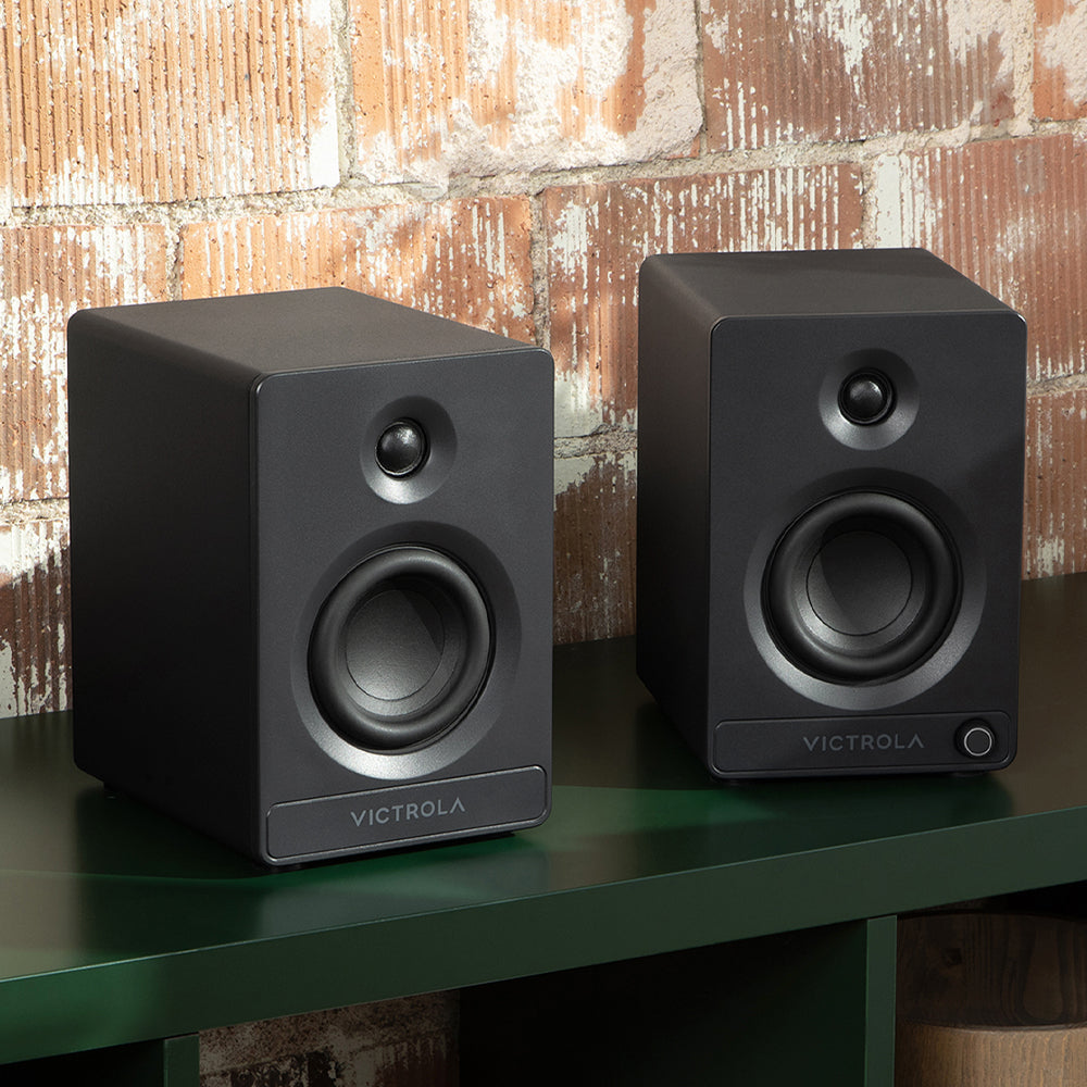 Victrola Automatic Turntable + Victrola Tempo Bookshelf Speakers Bundle - Black