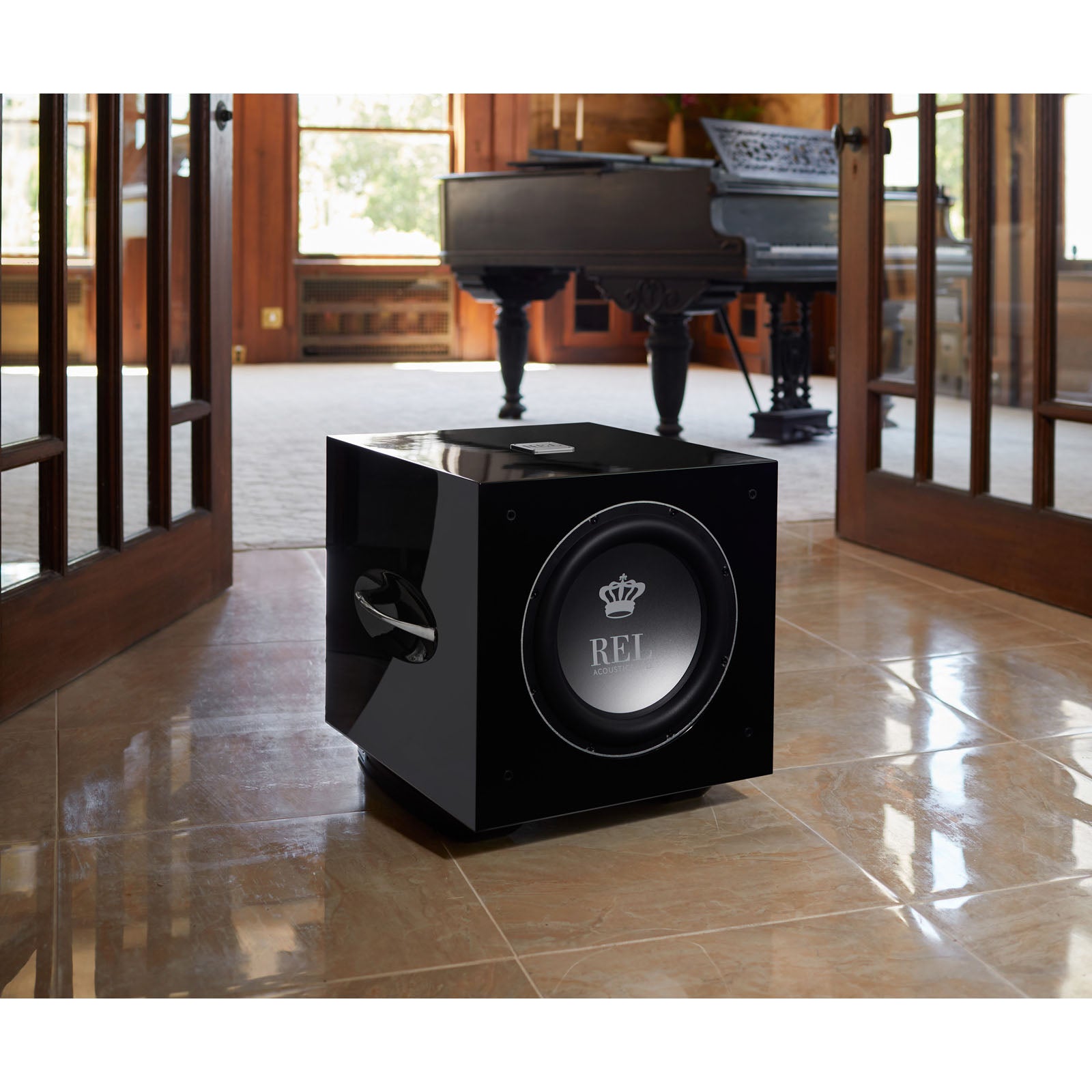 REL Acoustics S/812 12 inch Front-firing Active Driver, Down-firing Passive Home Subwoofer