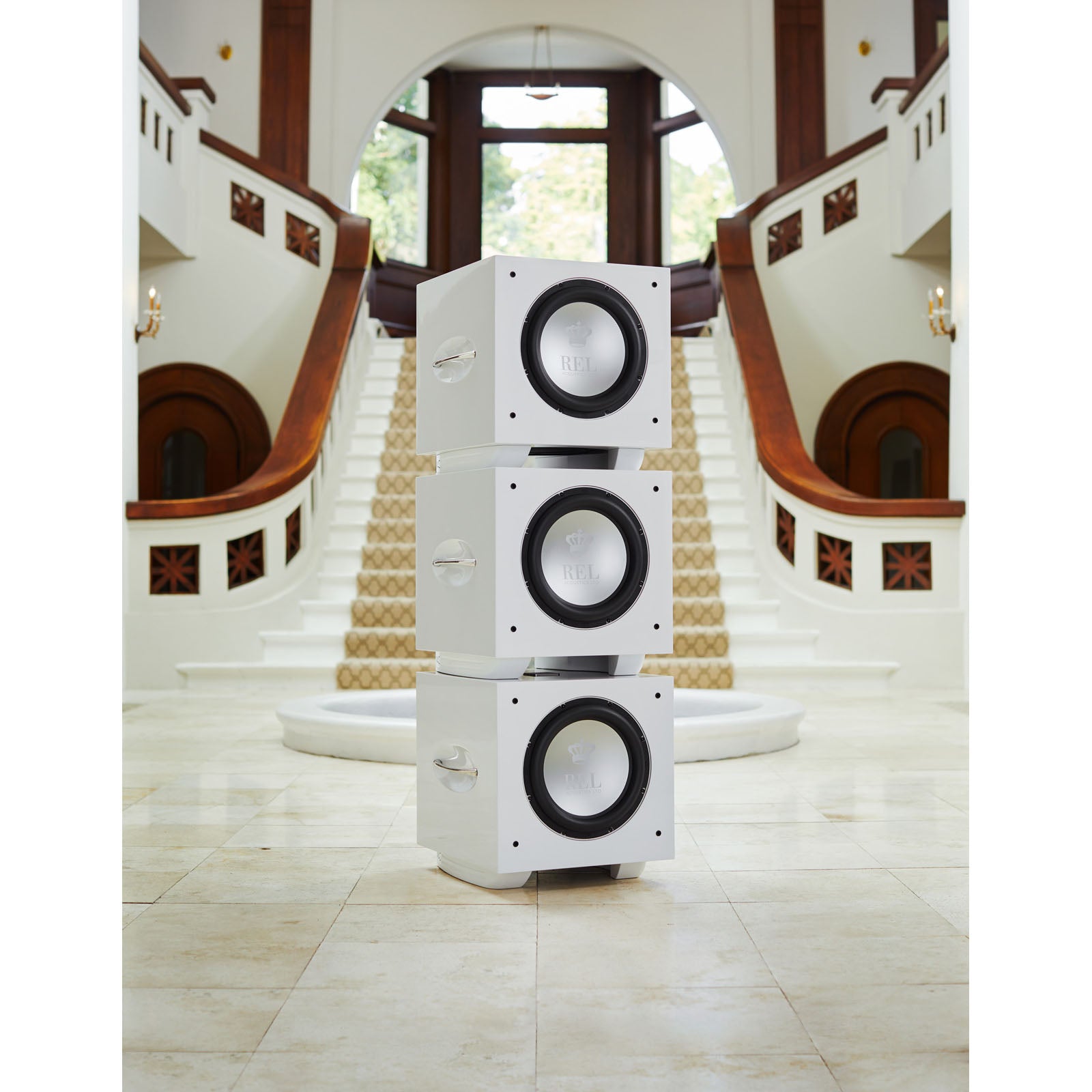 REL Acoustics S/812 12 inch Front-firing Active Driver, Down-firing Passive Home Subwoofer