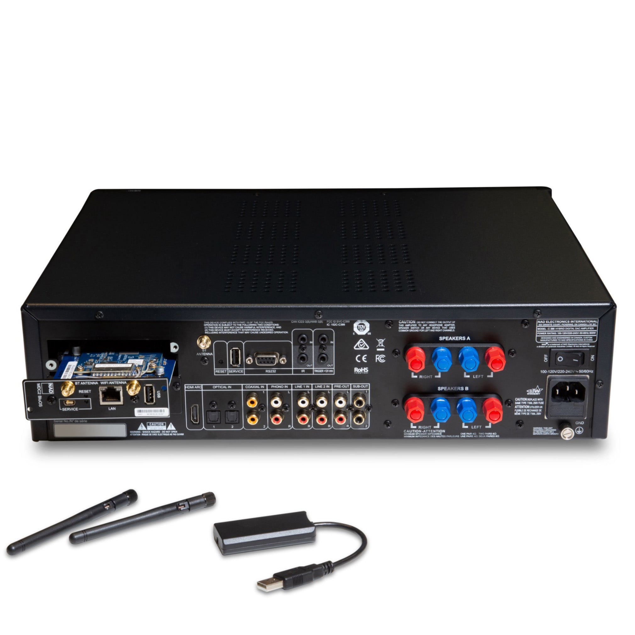 NAD C 399 Hybrid Digital DAC Amplifier with MDC2 BluOS-D Module Installed